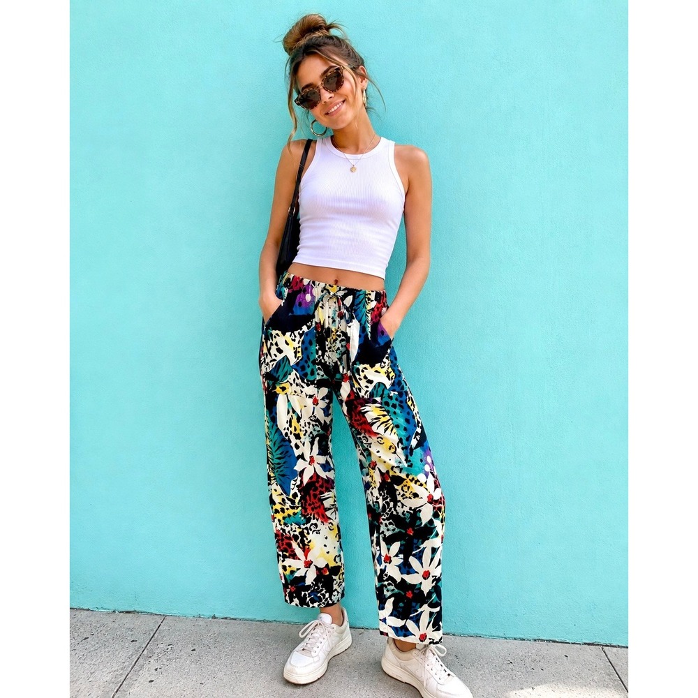 The Kooples Sport Paris Printed Pants Medium Animal Floral Drawstring Trousers